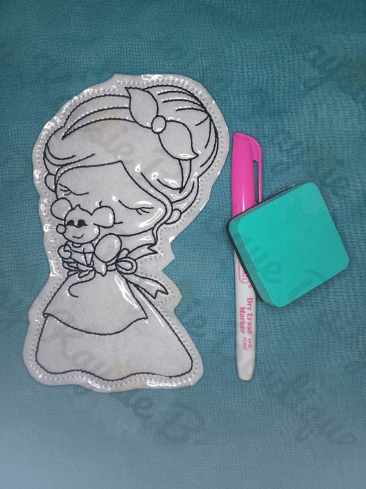 Cleaning Princess With baby Mouse Dry Erase Coloring Activity