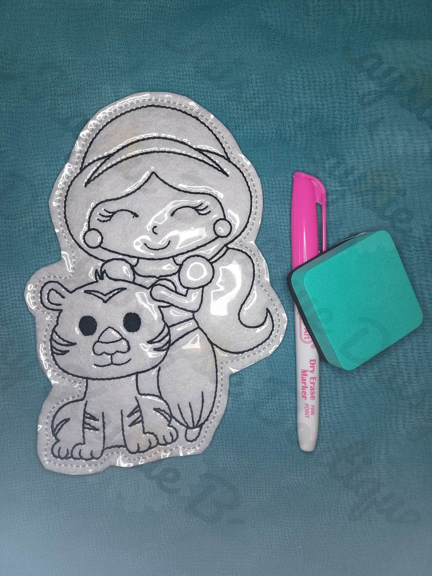 Arabian Princess With Baby Tiger Dry Erase Coloring Activity
