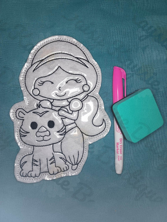 Arabian Princess With Baby Tiger Dry Erase Coloring Activity